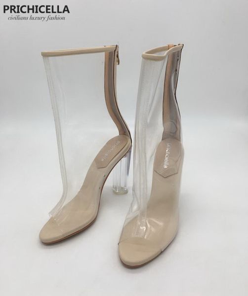 

prichicella женской моды прозрачный открытый носок высокой пятки лета волопаса сандалии y200702, Black