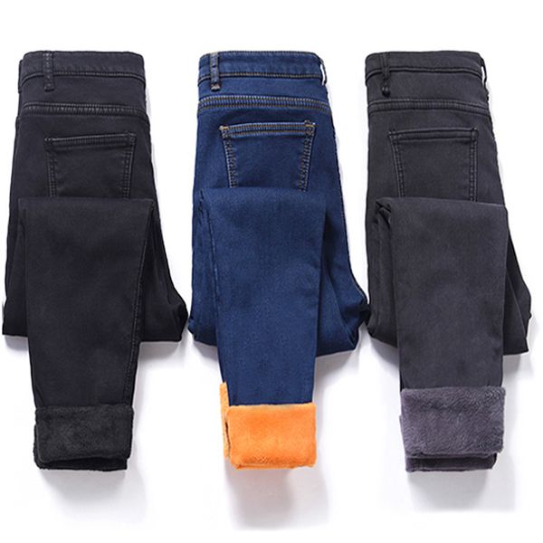 

winter thick jeans velvet warm women denim pants elastic high waist slim plus size trousers pantalon femme skinny jeans woman, Blue