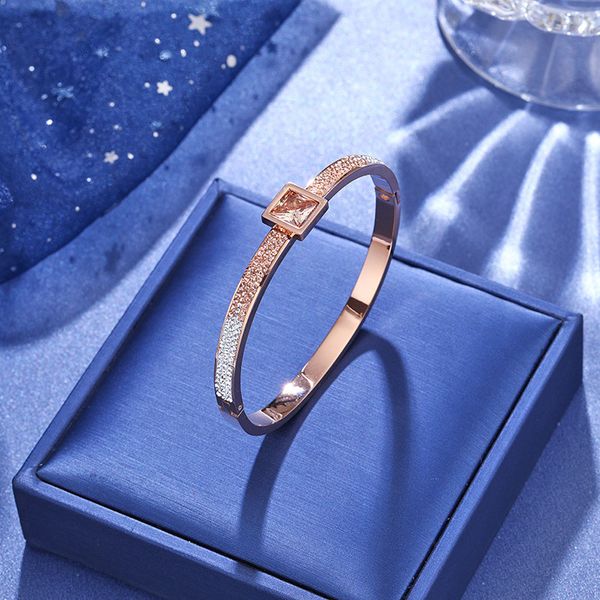 

bangle female square zircon bracelet titanium steel fashion jewelry rose gold bracelets concise wristlet jewel women, Black