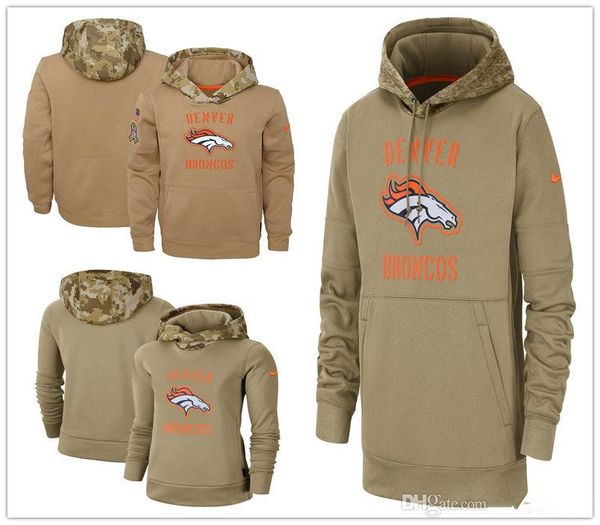 

new denver men women youth american football sweatshirt broncos 2019 salute to service sideline therma pullover hoodie tan, Blue;black
