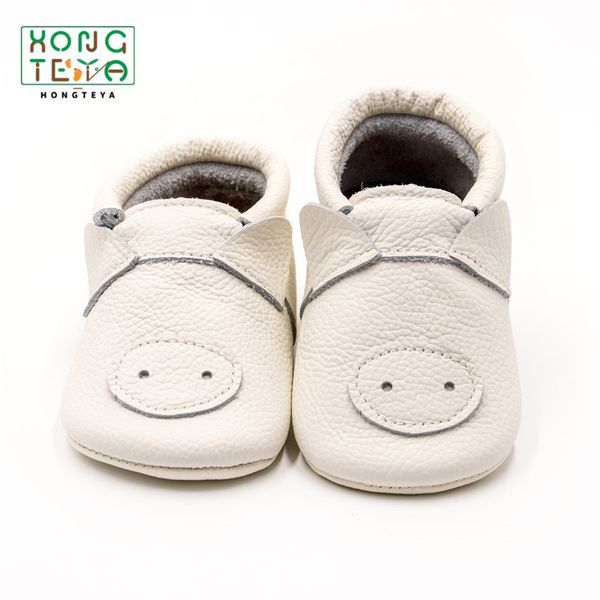 

fashion handmade hard bottom genuine leather moccasins cartoon pig anti-slip prewalkers boots cute newborn first walker shoes