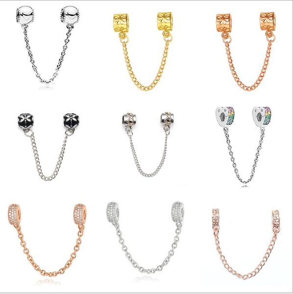

2019 new crystal safety chain charms beads fits authentic 925 sterling silver pandora bracelets jewelry diy accessories 8 style women gfits, Black