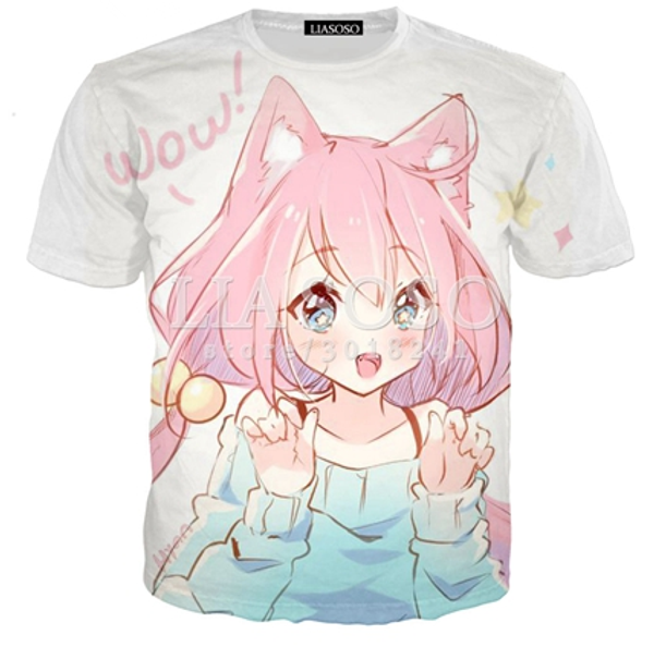 

2019 fashion t shirts 3d print classic cartoon anime neko t-shirt men/women hip hop streetwear tee short sleeve hip hop q689, White;black