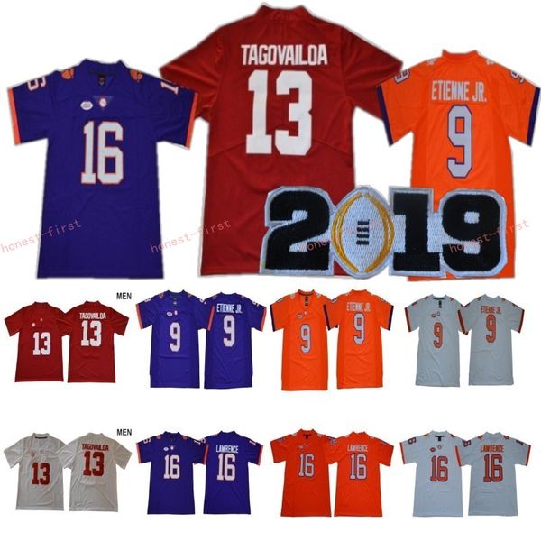 

ncaa college 16 trevor lawrence jersey clemson tigers 9 travis etienne jr. alabama crimson tide 13 tua tagovailoa 2019 championship patch, Black