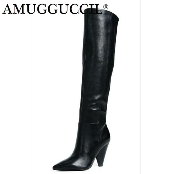 

2018 new plus big size 31-45 black fashion high heel knee autumn winter female lady women boots x1704