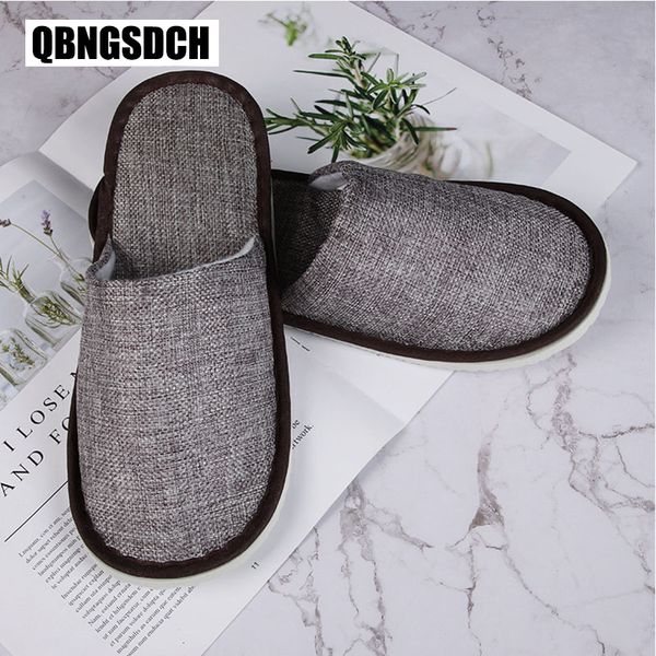 

new home slippers l beauty salon travel disposable slippers couple models linen soft comfortable light room men, Black