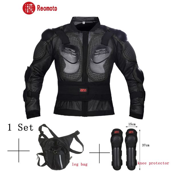 

motorcycle body armor jacket men motocross motorbike racing armor+motorcycle kneepads+motocross leg bag 1set