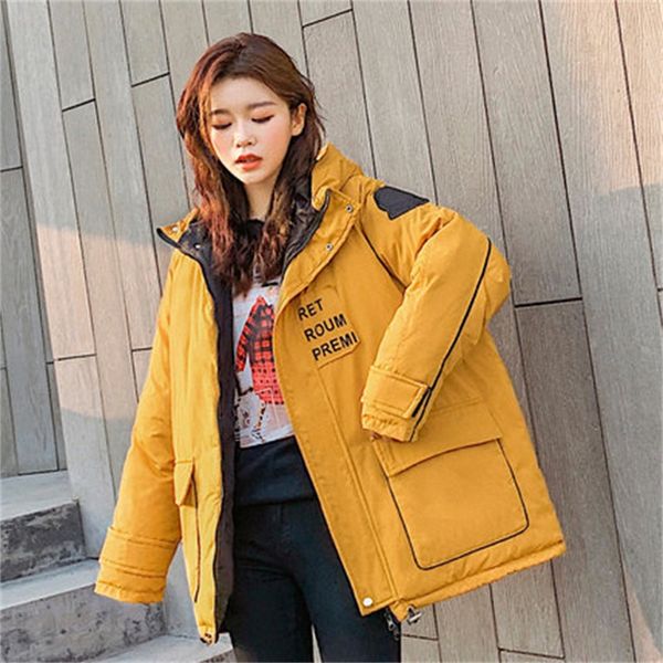 

women parkas 2019 winter long coat hooded thick cotton warm female jacket fashion mid long wadded coat outwear, Black