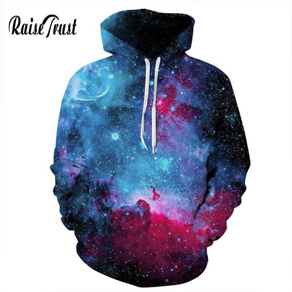 

raise trust men women 3d sweatshirts with hat print space galaxy couple hooded blue stars nebula street wear pullover hoodies