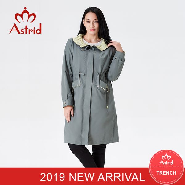 

astrid 2019 trench coat women jacket spring green lace collar elegant long windbreaker women coat as-9026, Tan;black