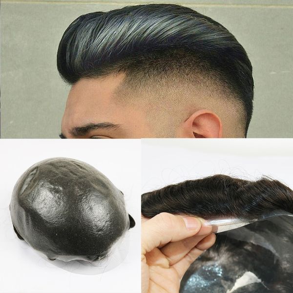 

Thin kin men 039 toupee real human hair piece v looped brazilian virgin hair replacement y tem for men natural wave, Black