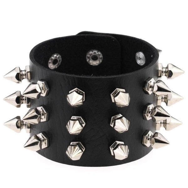 

punk spikes rivet stud wide cuff leather bracelets bangles gothic rock bangle harness bracelets charm bileklik pulseiras, Golden;silver
