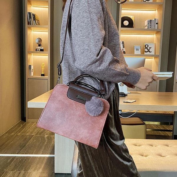 

vintage shoulder bag with pompom pendant pu leather messenger bags for women 2020 luxury handbag retro crossbody women bag bolsa