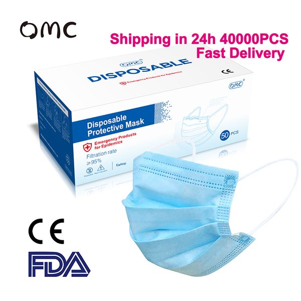 

fast delivery 3-layer mask 50pcs face mouth masks non woven disposable anti-dust meltblown cloth masks earloops masks