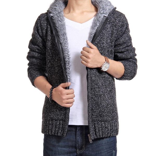 

2019 fashion jacket men winter warm velvet zipper hooded hoodies men's casual knit cardigan outwear thickening fleece brand coat, Black;brown