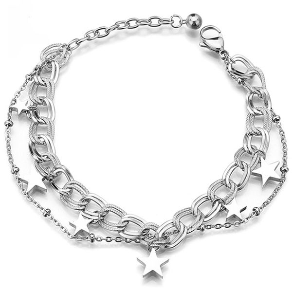 

silver double-layer star women's bracelet adjustable chain link bracelets charm wrist for sister festival party jewelry gift, Black