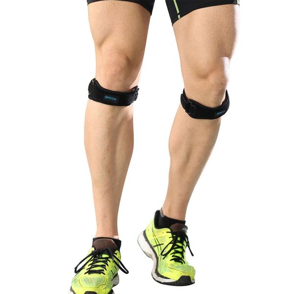 

adjustable knee protector tendon with guard plate support pad belt exercise knee support fitness sports safety, Black;gray