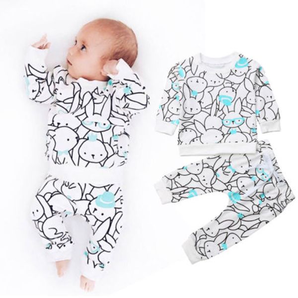 

Newborn Baby Boy Girl Bunny Cotton Top Sweatshirt Pants Outfits Clothes UK Stock