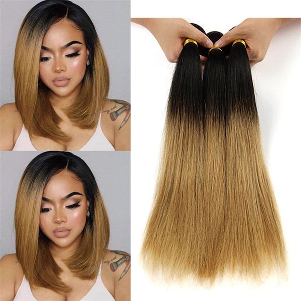 Virgin Braziliaanse Menselijk Haar Weeft 1b 27 Honing Blonde Human Hair Extensions Zijde Rechte Lichtbruin Ombre Haar Weeft 3 stks/partij 8a Grade