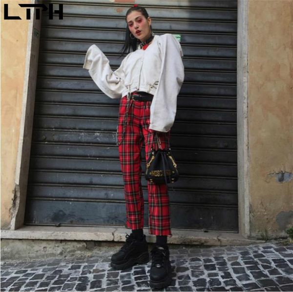 

горячая распродажа 2020 новая уличная одежда осень взрывы британский плед высокая талия тонкий мода дикий тренд был тонкий девять очков брюк, Black;white