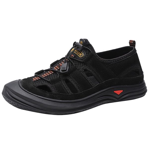 

sagace fashion men's beach sandals europe and the united states retro men's flat comfortable shoes summer new hollow sandals, Black