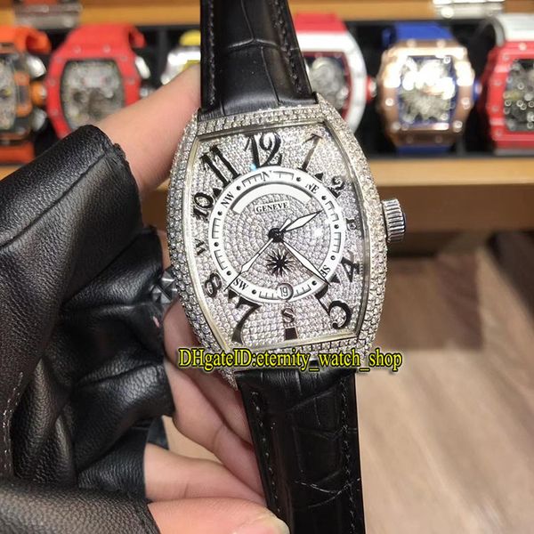 

new mariner 7080 cc at mar diamonds date dial japan miyota automatic mens watch silvery diamond case leather band gents watches, Slivery;brown