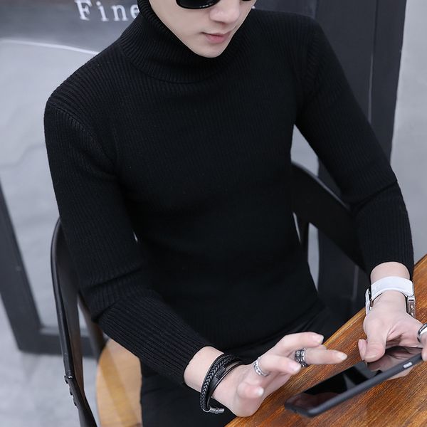 

мужчины твердые длинные рукава водолазка одежда 2019 классический простота пуловер свитер белый черный серый свитера, White;black