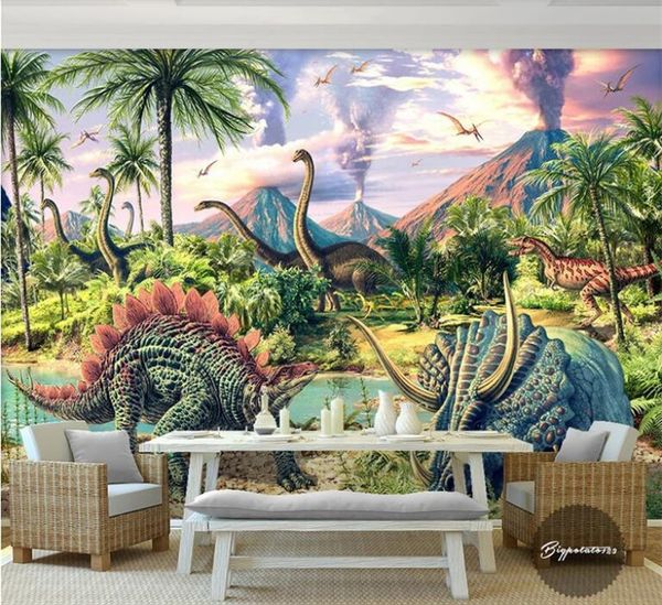 

пользовательские 3d фрески обои юрский динозавр мир гостиная спальня papel де parede детская комната стены мультфильм леса