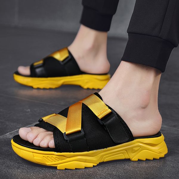 

mens summer beach sandals man outdoor slippers comfortable fashion breathable rubber male walking shoes sneakers big size 38-48, Black