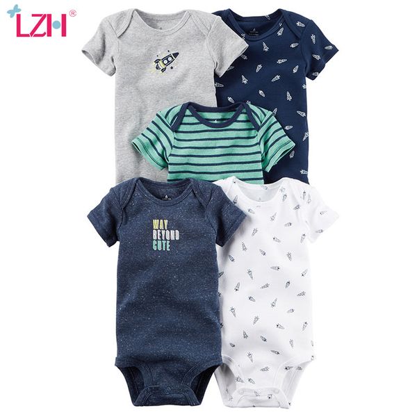 

infant clothing 2020 summer kids baby boys romper cotton short sleeve overalls 5pcs sets baby girls jumpsuit newborn clothes, Blue