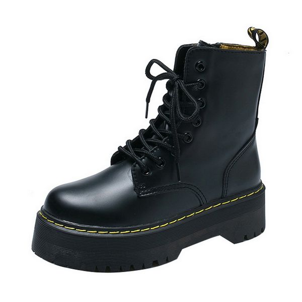 

dihopeleather boots woman platform autumn winter black chunky motorcycle boots waterproof thick heel round toe lace-up shoes