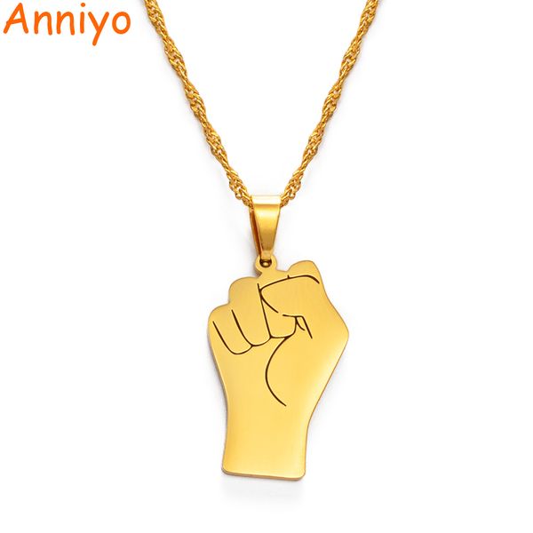 

anniyo black lives matter african pendant necklaces women men,gold color fist necklaces africa ornament, Silver