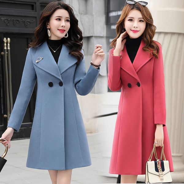 

korean autumn and winter slim woolen coat women clothing womens winter jackets and coats plus size streetwear coral red green y190926, Black