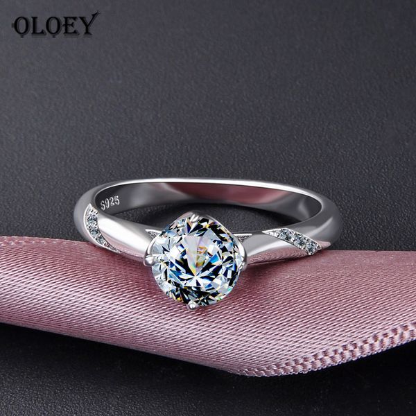 

oloey 100% genuine 925 sterling silver wedding rings for women korea japan bling zircon ring engagement promise jewelry ymr973, Golden;silver
