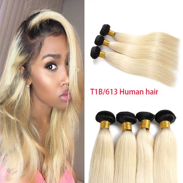 Ombre T1b 613 Straight Human Hair Blonde Virgin Hair Extensions