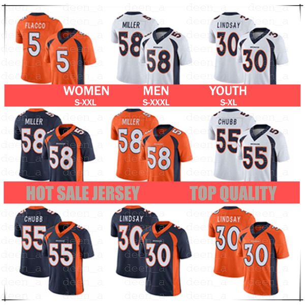 

men women youth denver jersey 5 joe flacco 30 phillip lindsay 55 bradley chubb 58 von miller bronco football jerseys s-xxxl, Black;red