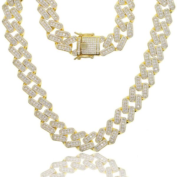 

iced out bling hip hop men jewelry 5a cubic zirconia cz cuban link chain choker necklace 18, Golden;silver