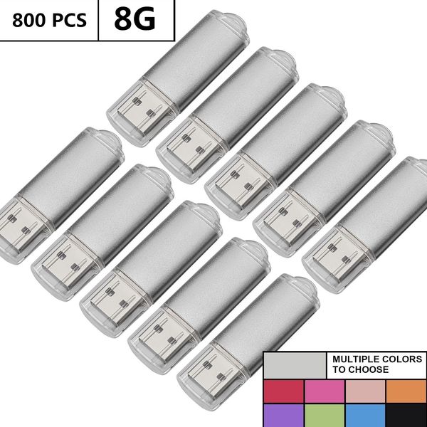 Bulk all'ingrosso 800PCS 8GB USB Flash Drives Rettangolo Memory Stick Storage Thumb Pen Drive Storage Indicatore LED per Computer Laptop Tablet