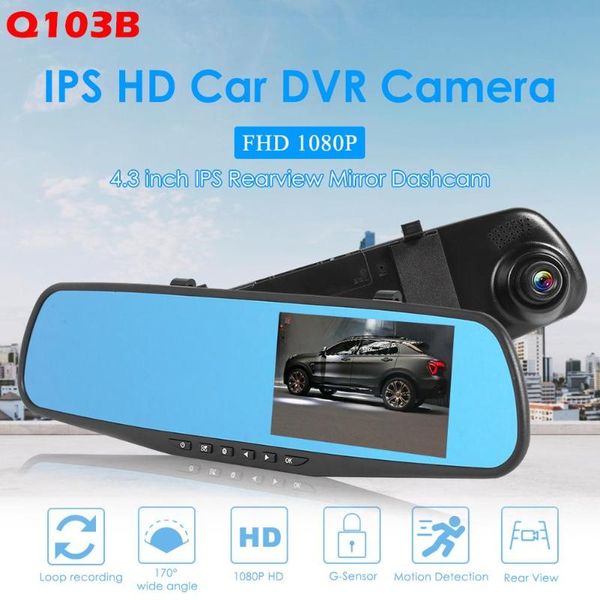 

q103b 1080p car rearview mirror dashcam with rearview camera+16gb tf card rear view camera dashcam auto recorder video