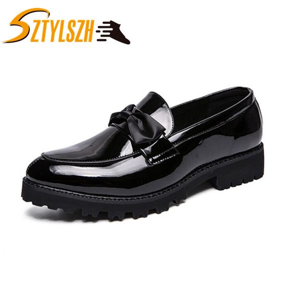 

fashion patent leather shoes bow-knot man business dress shoes men oxford formal wedding men zapatos de vestir para hombre, Black