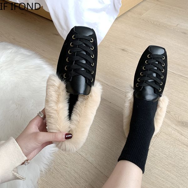 

if ifond suede leather flats winter warm plush loafers antiskid rubber bottom casual shoes soft bottom comfortable creepers, Black