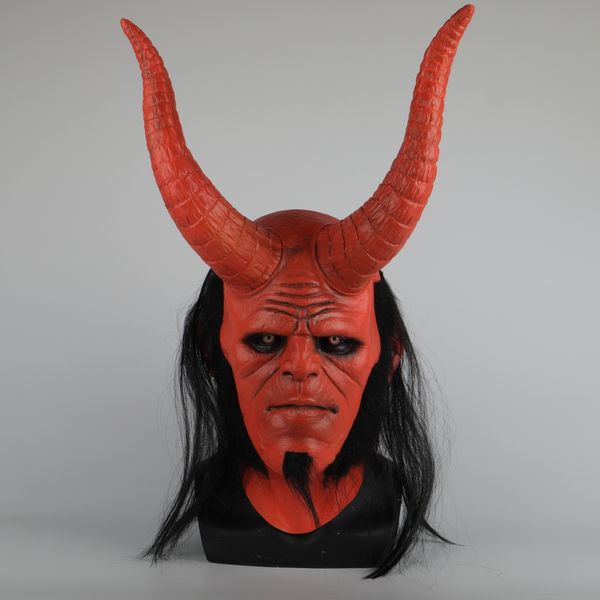 

superhero hellboy mask with horns wig urban legend anung un rama latex mask halloween cosplay costume props
