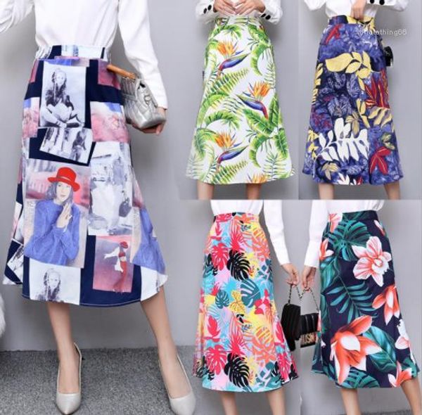 

a line desinger summer mermaid skirt floral ff print fashion style female clothing ol casual apparel womens, Black