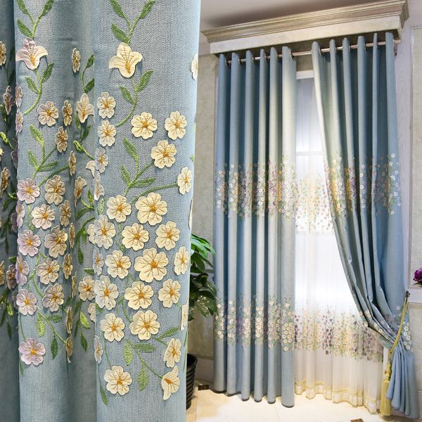 

three-dimensional embroidery idyllic cotton and shade curtains for living dining room bedroom