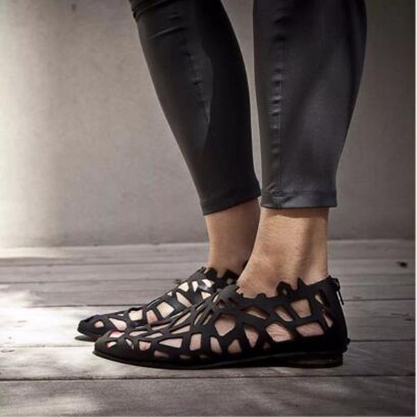 

women summer beach sandals flats shoes woman pu leather plus size pointed toe gladiator sandalias mujer sapato feminino h1866, Black