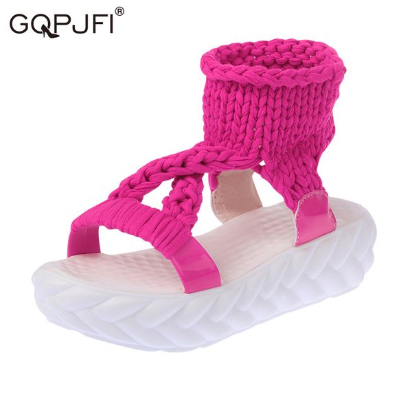 

the new sandals summer knitted wool open-toe flats korean platform shoes casual shoes sports vulcanized zapatos de mujer, Black