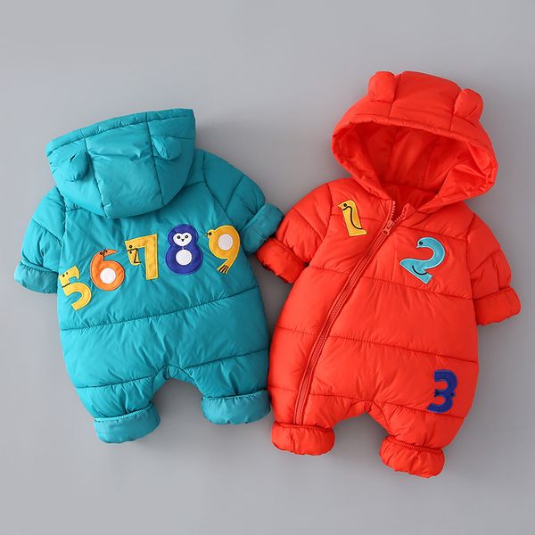 

babys вниз-как зимняя одежда для женщин-летний толстый теплый детские мальчики вниз хлопок комбинезон зимняя одежда, Blue