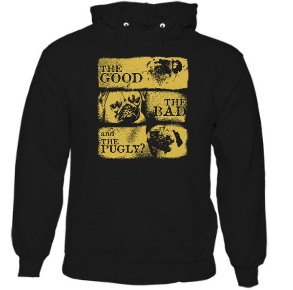

the good bad and pugly mens funny pug hoodie dog puppy owner breed pet, Black