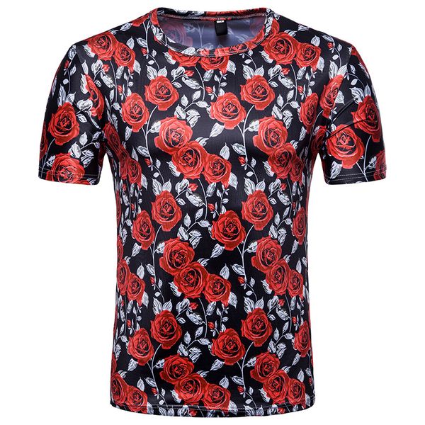 

мужская футболка мода rose flower футболки с круглым вырезом мужская верхняя летняя одежда уличная одежда плюс размер m-xxl черный, White;black