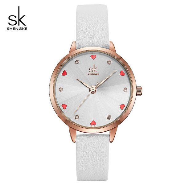 

shengke women watches brand luxury quartz ladies heart dial leather wrist watch relogio feminino 2019 sk women watches k8049, Slivery;brown